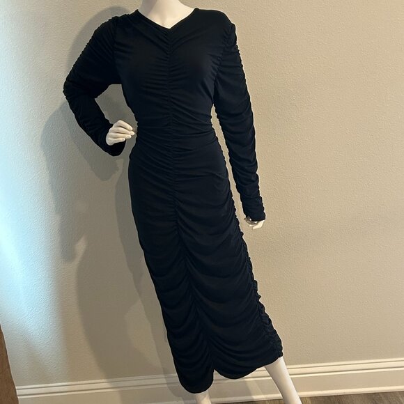 Curve Envy Ruched Midi Dress-Black/Plus Size - Picture 1 of 5